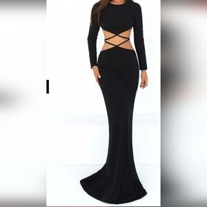 Tarik Ediz R2G SEXY RED LONG SLEEVE strappy midriff open back dress gown 8 10 cy